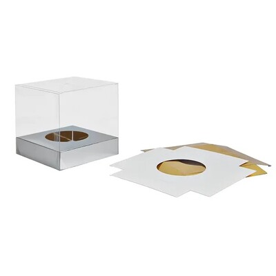Mondo Clear Cupcake Box Single with 3 Coloured Base Inserts | Gold, Silver & White