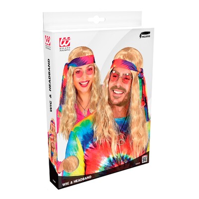 Blonde Hippie Hippy Wig with Tie Dye Headband | 70s Costume Wig