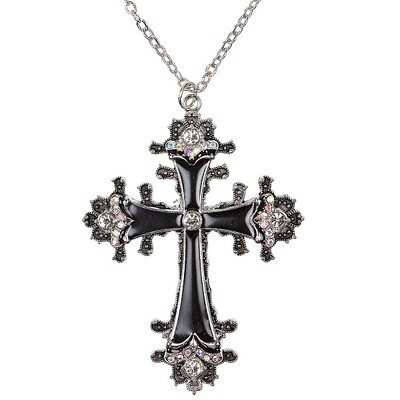 Ornate Gothic Cross Necklace Vintage Silver Halloween Costume Jewellery