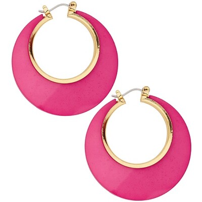 Hot Pink & Gold Hoop Earrings Retro Mod Disco Costume Jewellery