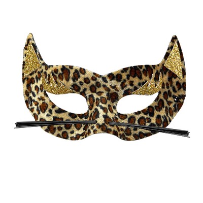 Leopard Print Cat Eye Mask with Adjustable Whiskers | Glitter Costume Mask