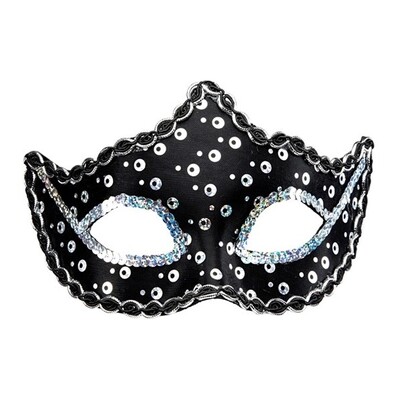 Rialto Black Holographic Sequin Masquerade Eye Mask with Silver Embellishments