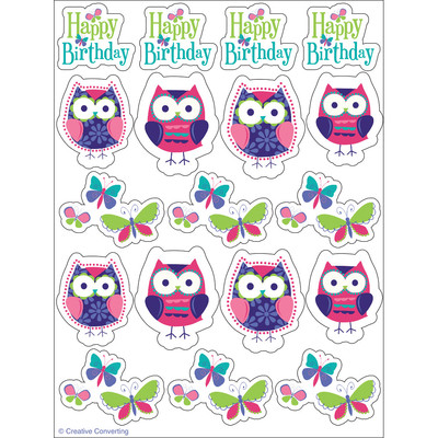 Owl Pal Birthday Stickers Pk 4 (4 Sheets of 18 Stickers)