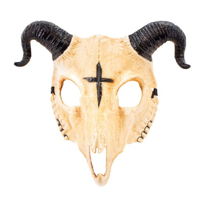 Satanic Ram Skull Halloween Eye Mask - Hard Plastic Horned Mask
