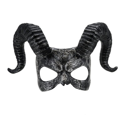 Grey Ram Horns Halloween Eye Mask - Hard Plastic Horned Mask