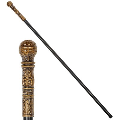 Collapsible Walking Cane Costume Accessory │Black Antique Gold 108cm