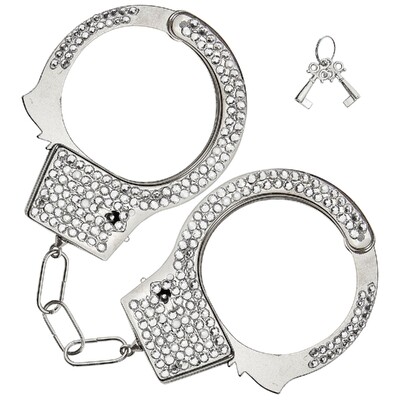 Strass Metal Diamante Handcuffs with Keys | Silver Costume Accessory