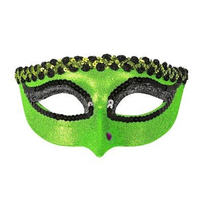 Long Nose Green Witch Masquerade Mask with Diamante Wart | Halloween Costume Mask