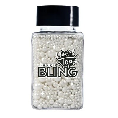 Over The Top Edible Bling Pearl White Sugar Ball Medley 65g – 2mm 4mm 7mm Pearls Cake Sprinkles Gluten Free