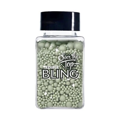 Over The Top Edible Bling Sage Green Sugar Ball Medley 65g – 2mm 4mm 7mm Pearls Cake Sprinkles Gluten Free