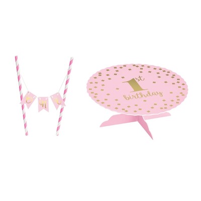 1st Birthday Mini Pink Cupcake Stand with 'One' Cake Topper Pk 1