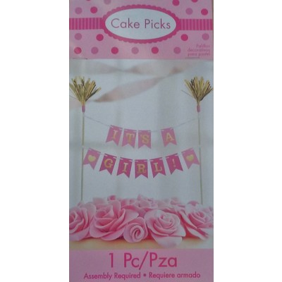 Pink It's A Girl Baby Shower Cake Topper Banner Pk 1