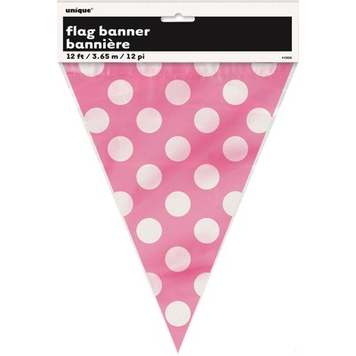 Hot Pink & White Polka Dot Flag Banner (3.6m) Pk 1 