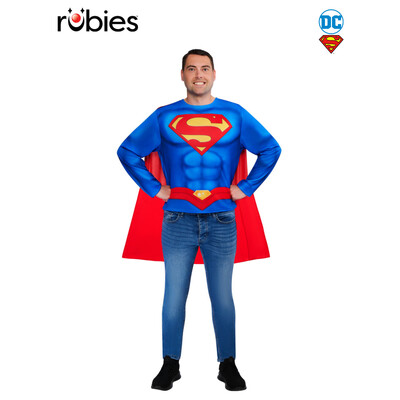 Superman Adult Costume Shirt & Cape Set M/L – Printed Top with Detachable Cape
