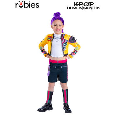 K-Pop Demon Hunters Rumi Costume Child Medium 9–10 Years – Top with Mock Jacket, Shorts, Leg Sleeves & Charm