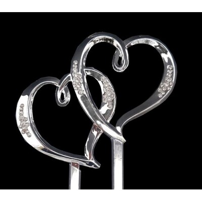 Sweet Hearts Silver Plastic Cake Topper with Diamantes Pk 1