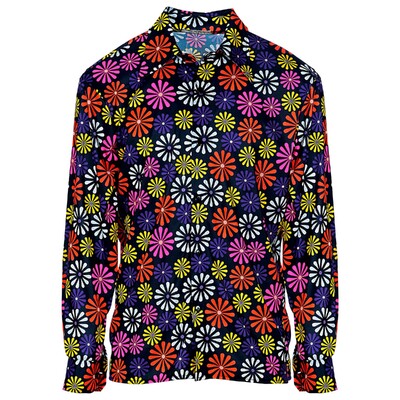 Adult Men's 70s Groovy Blue Flower Shirt Large / X-Large | Retro Disco Costume