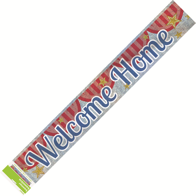 Welcome Home Prismatic Foil Banner | Holographic Silver Party Decoration 2.74m