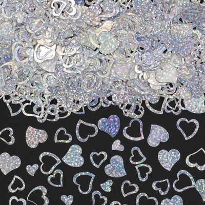 Silver Holographic Hearts Confetti 14gms Pk 1 