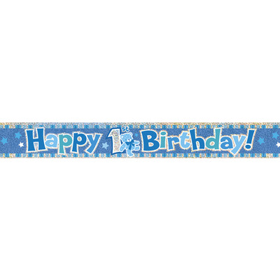 Prismatic Blue 1st Birthday Foil Banner (3.65m) Pk 1