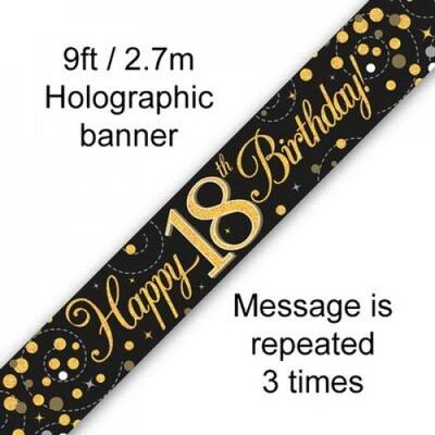 18th Birthday Black & Gold Sparkling Fizz Foil Banner 2.7m Pk 1