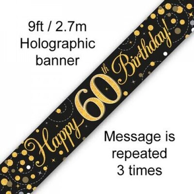60th Birthday Black & Gold Sparkling Fizz Foil Banner 2.7m Pk 1 