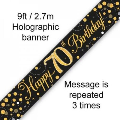 70th Birthday Black and Gold Sparkling Fizz Foil Banner 2.7m Pk 1