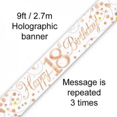 18th Birthday Rose Gold Sparkling Fizz Foil Banner 2.7m Pk 1