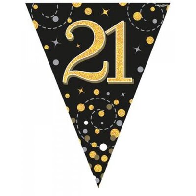 Black & Gold Sparkling Fizz 21 Flag Bunting Banner (3.9m) Pk 1