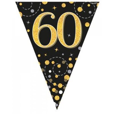 Black & Gold Sparkling Fizz 60 Flag Bunting Banner (3.9m) Pk 1