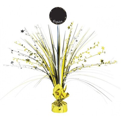 Black and Gold Sparkling Holographic Black and Gold Centrepiece Weight and Pick - Customisable Age with Stickers Pk 1 