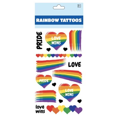 Rainbow Pride Temporary Tattoos Pk 12