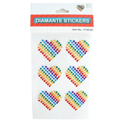 Rainbow Heart Diamante Stickers Pk 6