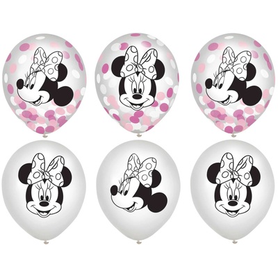 Clear & Confetti Minnie Mouse 30cm Latex Balloons (Pk 6)