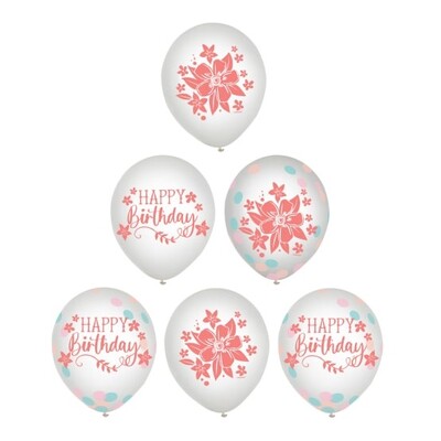 Free Spirit Happy Birthday Latex Balloons & Confetti 30cm Pk 6