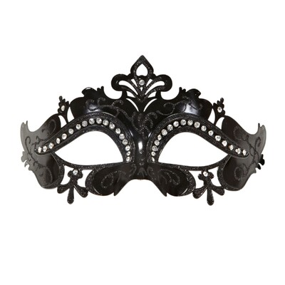 Black Venice Masquerade Eye Mask with Rhinestones | Glitter Venetian Costume Mask