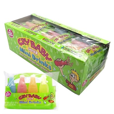 Nik L Lip Cry Baby Sour Wax Mini Bottles Candy Pk4 x 18