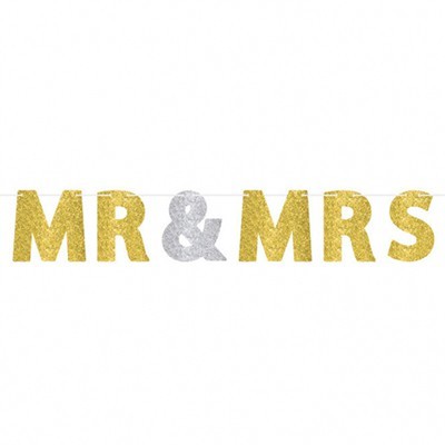 Gold & Silver Glittered Mr & Mrs Letter Banner (3.65m) Pk 1