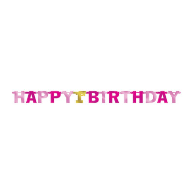 1st Birthday Pinks and Gold Jointed Letter Banner (2.13m) Pk 1
