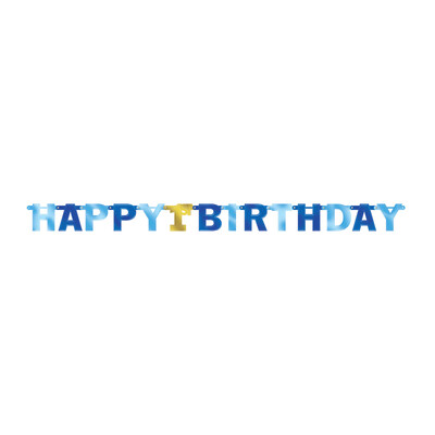 1st Birthday Blues and Gold Jointed Letter Banner (2.13m) Pk 1