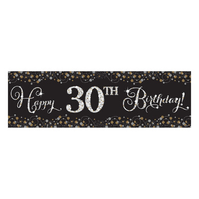 Elegant Happy Birthday Customisable Giant Plastic Banner (165.1cm x 50.8cm) Pk 1
