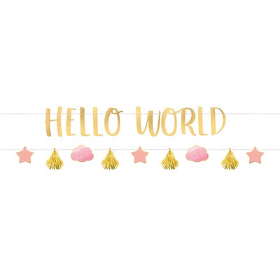Pink & Gold Hello World Letter Banner Kit Baby Shower Pk 1