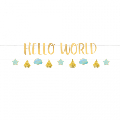Blue & Gold Hello World Letter Banner Kit Baby Shower Pk 1