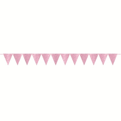 Light Pink Glittered Pennant Flags for Banner (12 Flags) Pk 1