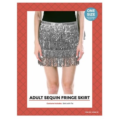 Adult Silver Sequin Fringe Festival Wrap Skirt One Size
