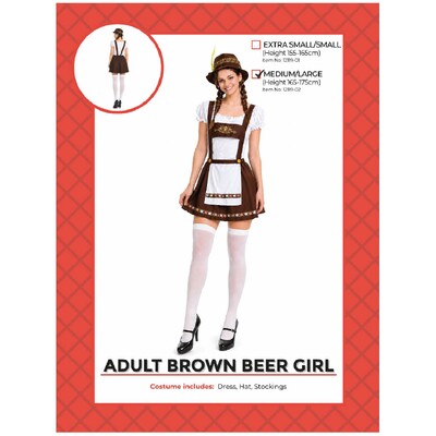 Adult Brown Beer Girl Oktoberfest Costume Set │M/L Dress Hat Stockings German Alpine