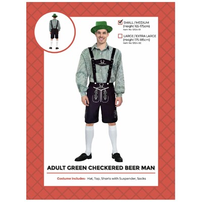 Adult Oktoberfest Green Check Beer Man Lederhosen Costume S/M