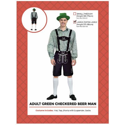Adult Oktoberfest Green Check Beer Man Lederhosen Costume L/XL
