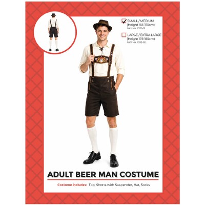 Adult Brown Beer Man Lederhosen Costume Small/Medium | Oktoberfest Bavarian Fancy Dress