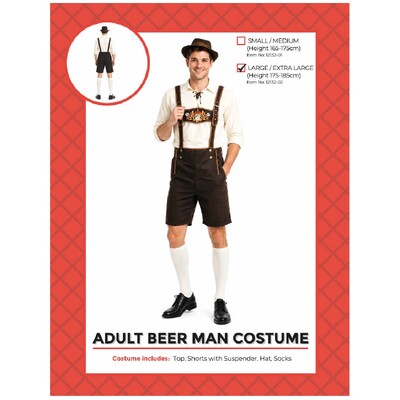 Adult Brown Beer Man Lederhosen Costume Large/X Large | Oktoberfest Bavarian Fancy Dress